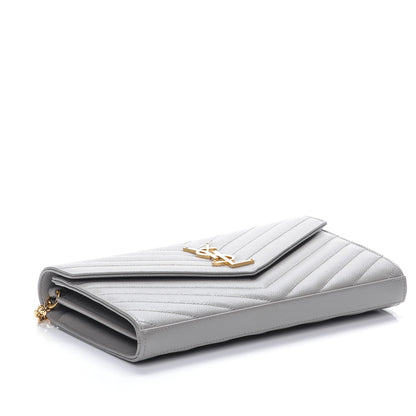 Saint Laurent Grain De Poudre Matelasse Chevron Monogram Chain Wallet Oyster Grey 4 of 8