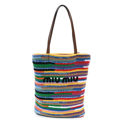 Miu Miu Cotton Crochet Stripe Vertical Tote Bag Multicolor 1 of 10