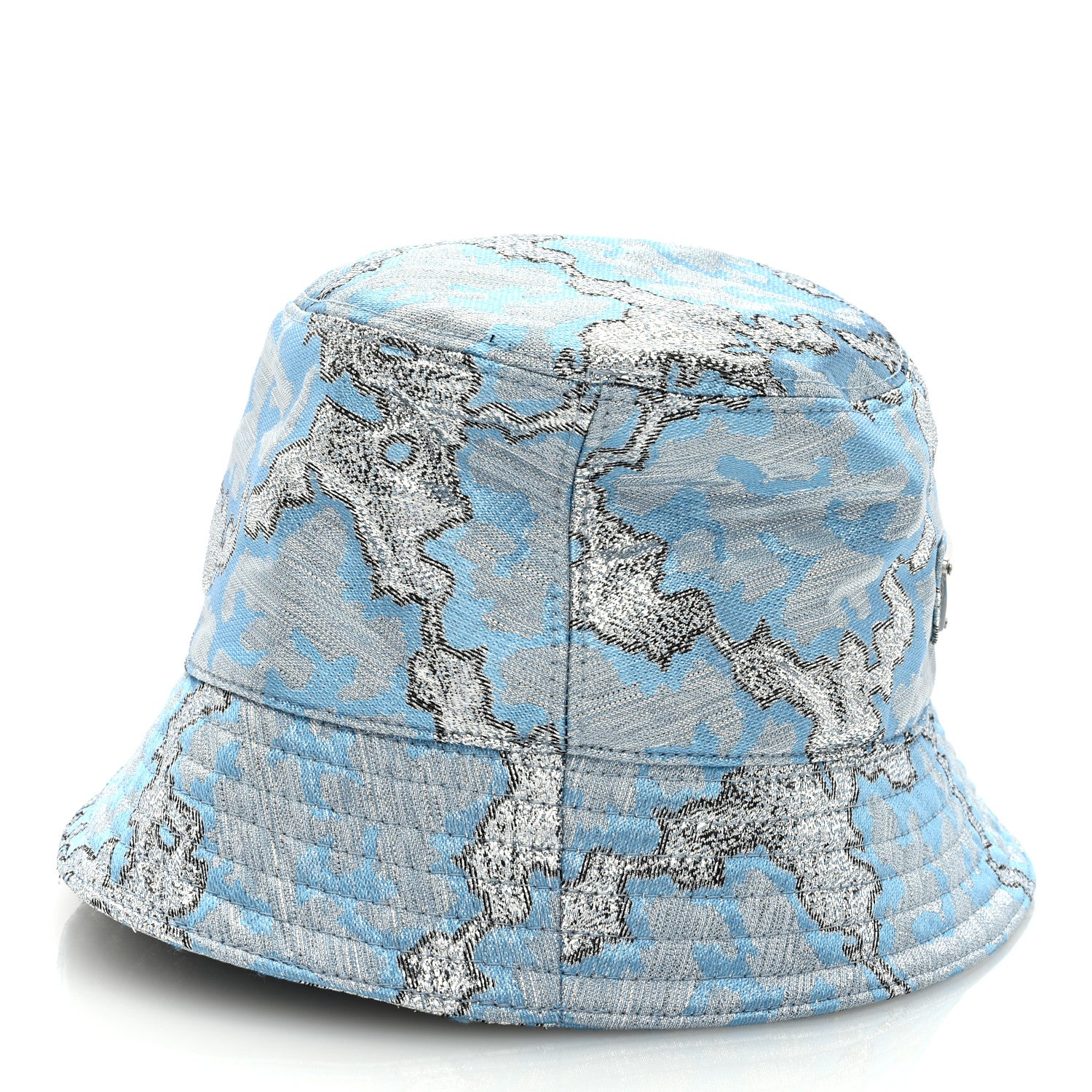 Prada Broccato Metal Triangle Logo Womens Bucket Hat M Blue 5 of 7