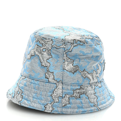 Prada Broccato Metal Triangle Logo Womens Bucket Hat M Blue 5 of 7