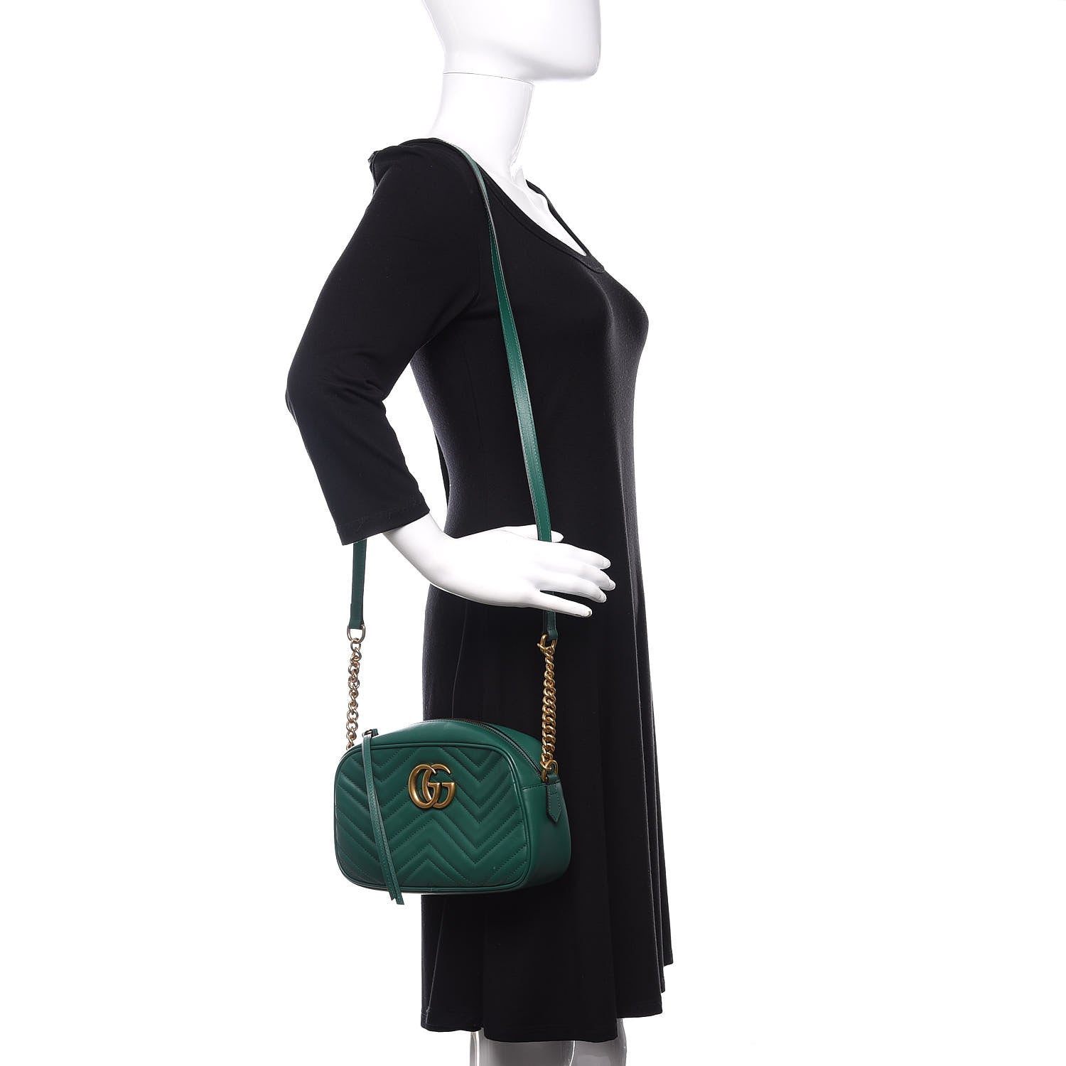Gucci Calfskin Matelasse Small GG Marmont Chain Shoulder Bag Emerald Green 2 of 10