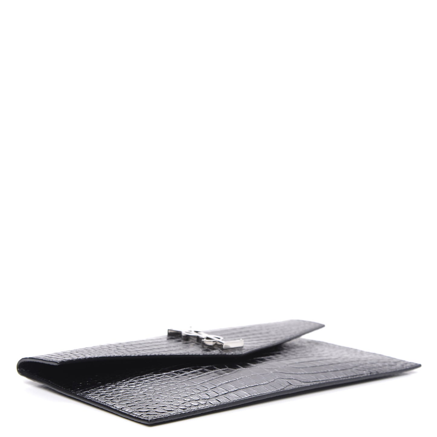 Calfskin Crocodile Embossed Uptown Monogram Clutch Black
