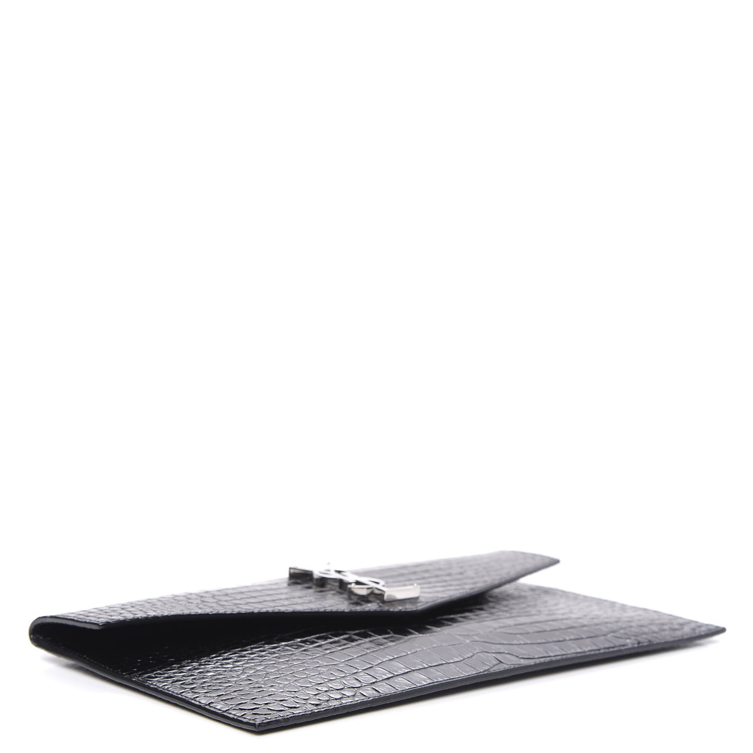 Saint Laurent Calfskin Crocodile Embossed Uptown Monogram Clutch Black 4 of 7