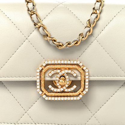 Chanel Calfskin Strass Quilted Clutch With Chain Flap Light Grey 7 of 9