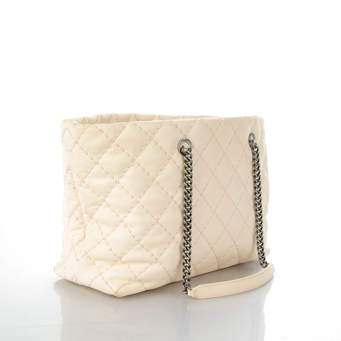 Calfskin Ultimate Stitch Shopping Tote White
