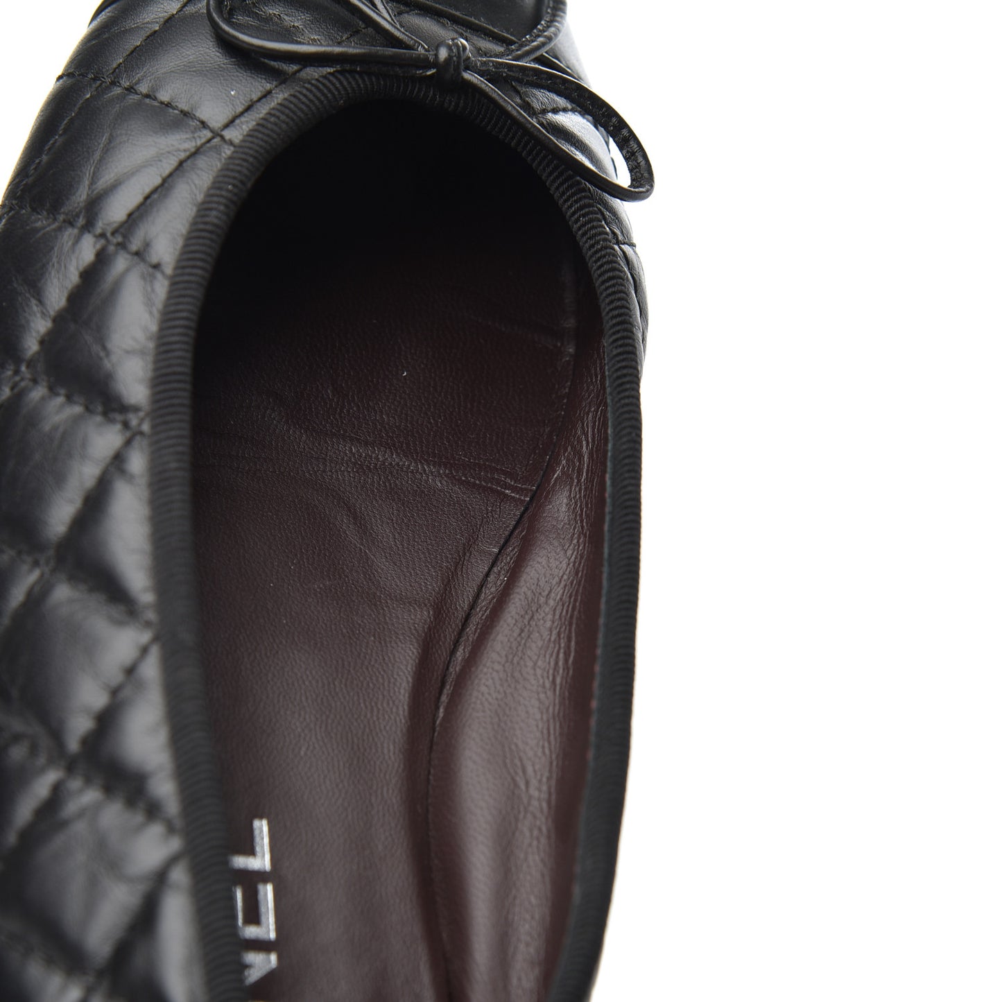 Aged Calfskin Quilted CC Cap Toe Ballerina Flats 38 Black