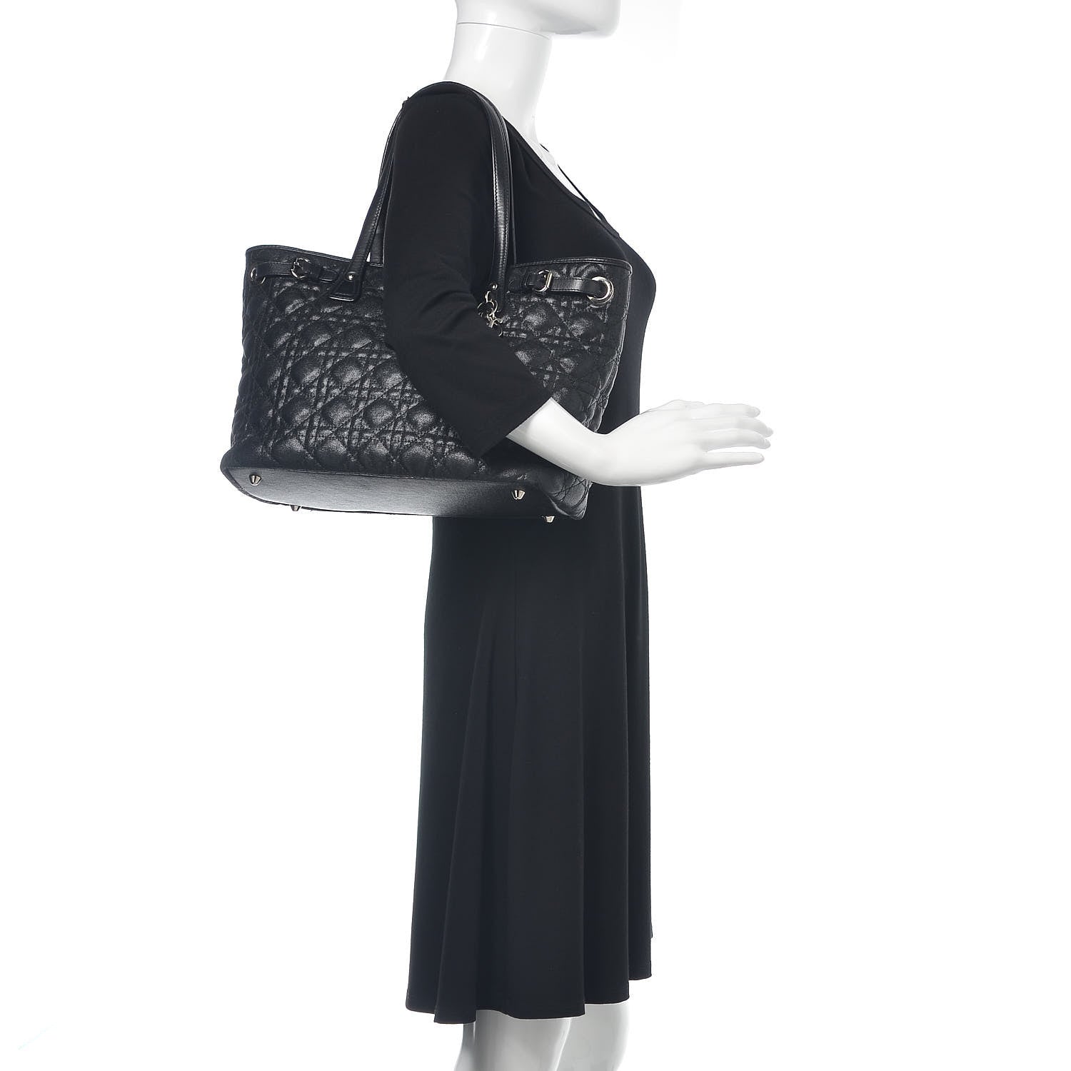 Christian Dior Coated Canvas Cannage Medium Panarea Tote Black 2 of 6