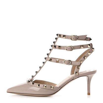 Valentino Garavani Patent Nappa Rockstud Ankle Strap 65mm Pumps 37.5 Poudre 1 of 9