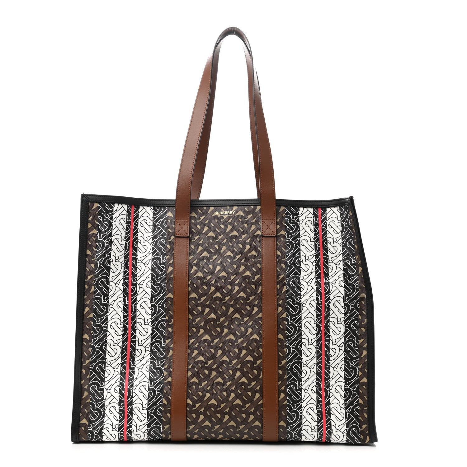 Burberry E-Canvas Monogram Stripe Book Tote Bridle Brown 1 of 9