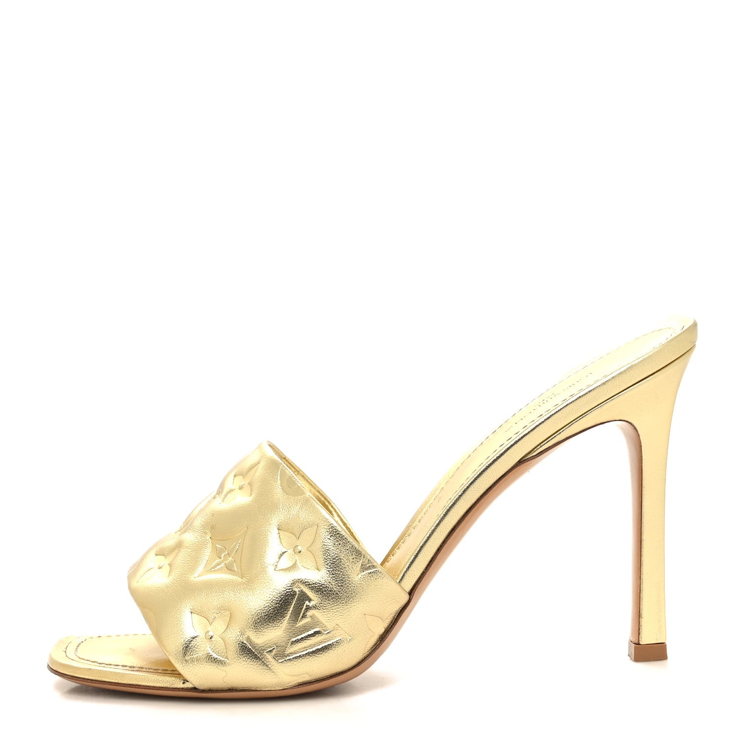 Louis Vuitton Metallic Lambskin Embossed Monogram Revival High Heel Mules 42 Gold 1 of 10