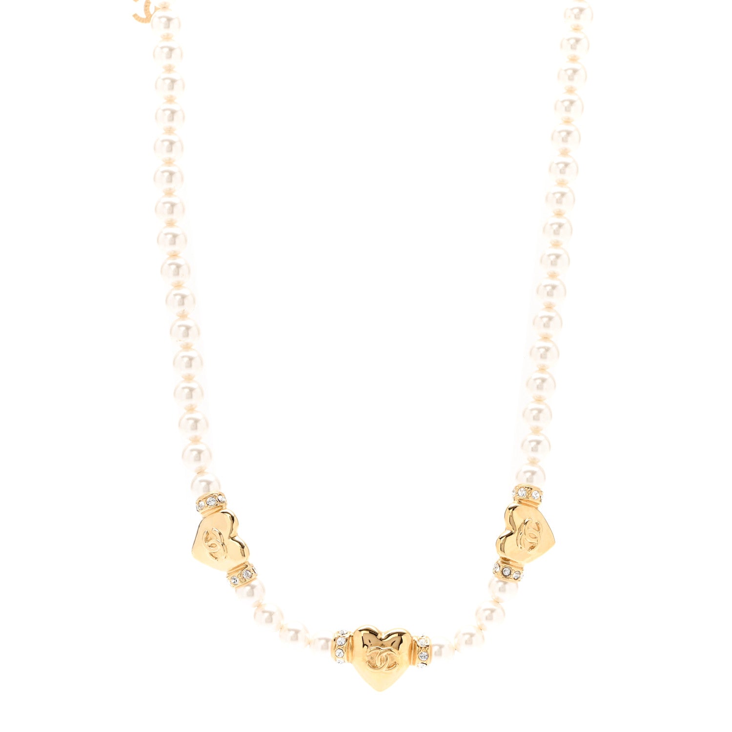 Chanel Crystal Pearl CC Heart Choker Necklace Gold 1 of 6