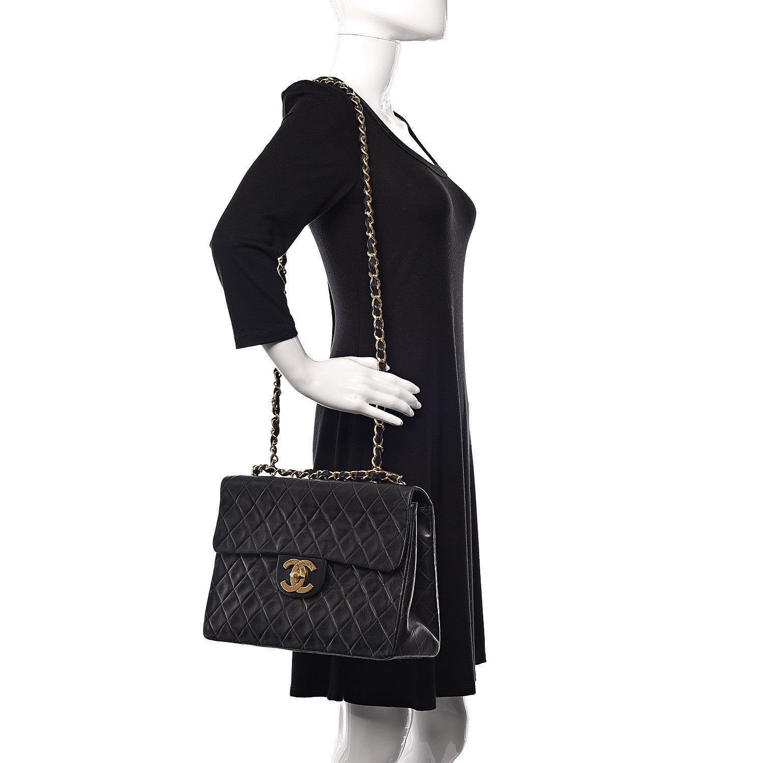 Chanel Lambskin Quilted XL Jumbo Single Flap Black 2 of 13