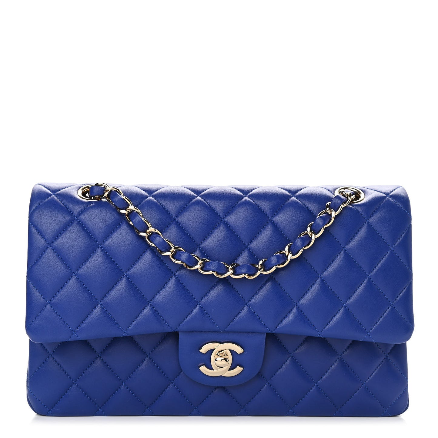 Lambskin Quilted Medium Double Flap Blue