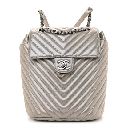 Chanel Iridescent Calfskin Chevron Quilted Small Urban Spirit Backpack Silver 1 of 10