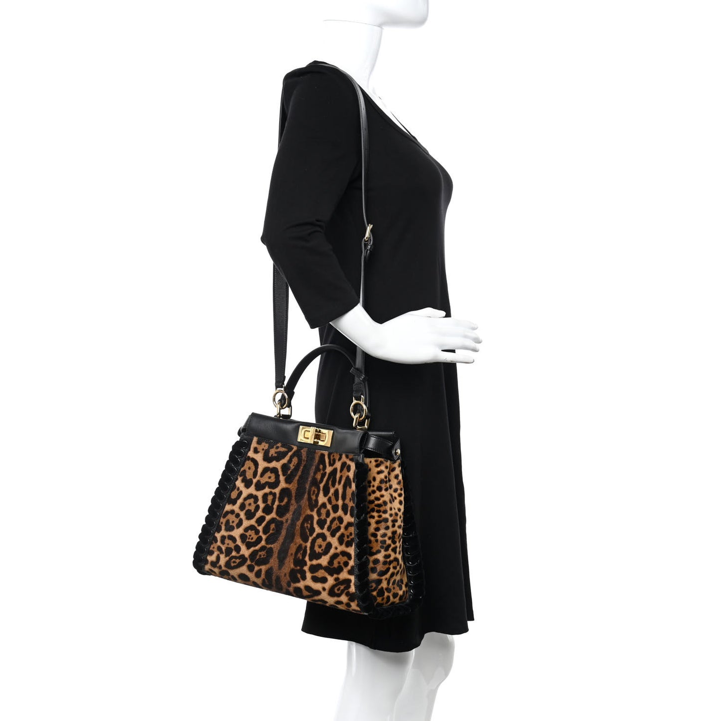 Calf Hair Leopard Print Lace Up Medium Peekaboo Iconic Satchel Tobacco
