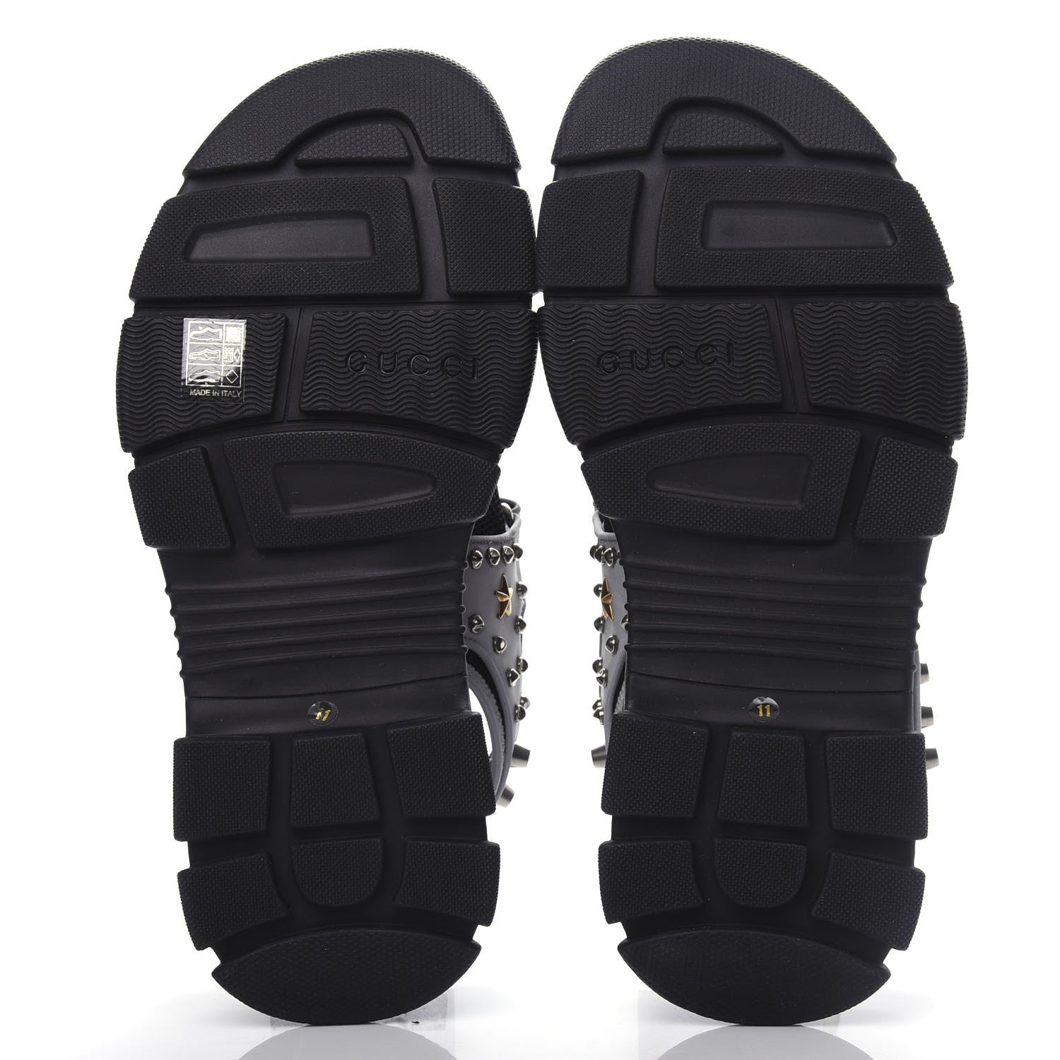 Gucci Technical Canvas Calfskin Reflective Studded Mens Aguru Sandals 11 Silver Black 6 of 9