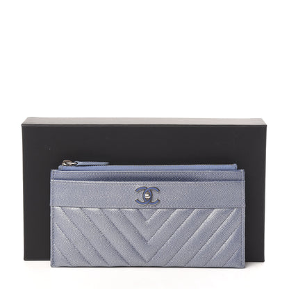 Chanel Metallic Caviar Chevron Quilted Mademoiselle Vintage Zip Pouch Blue 8 of 8