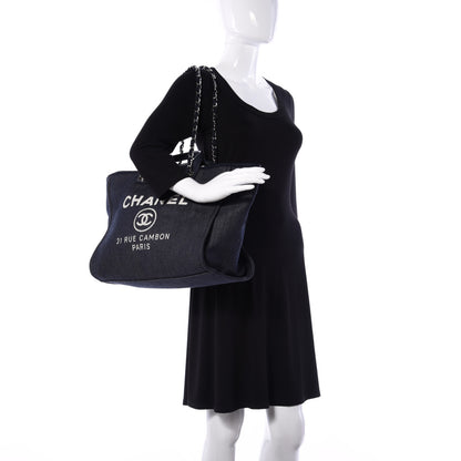 Chanel Denim Medium Deauville Tote Dark Blue 2 of 9