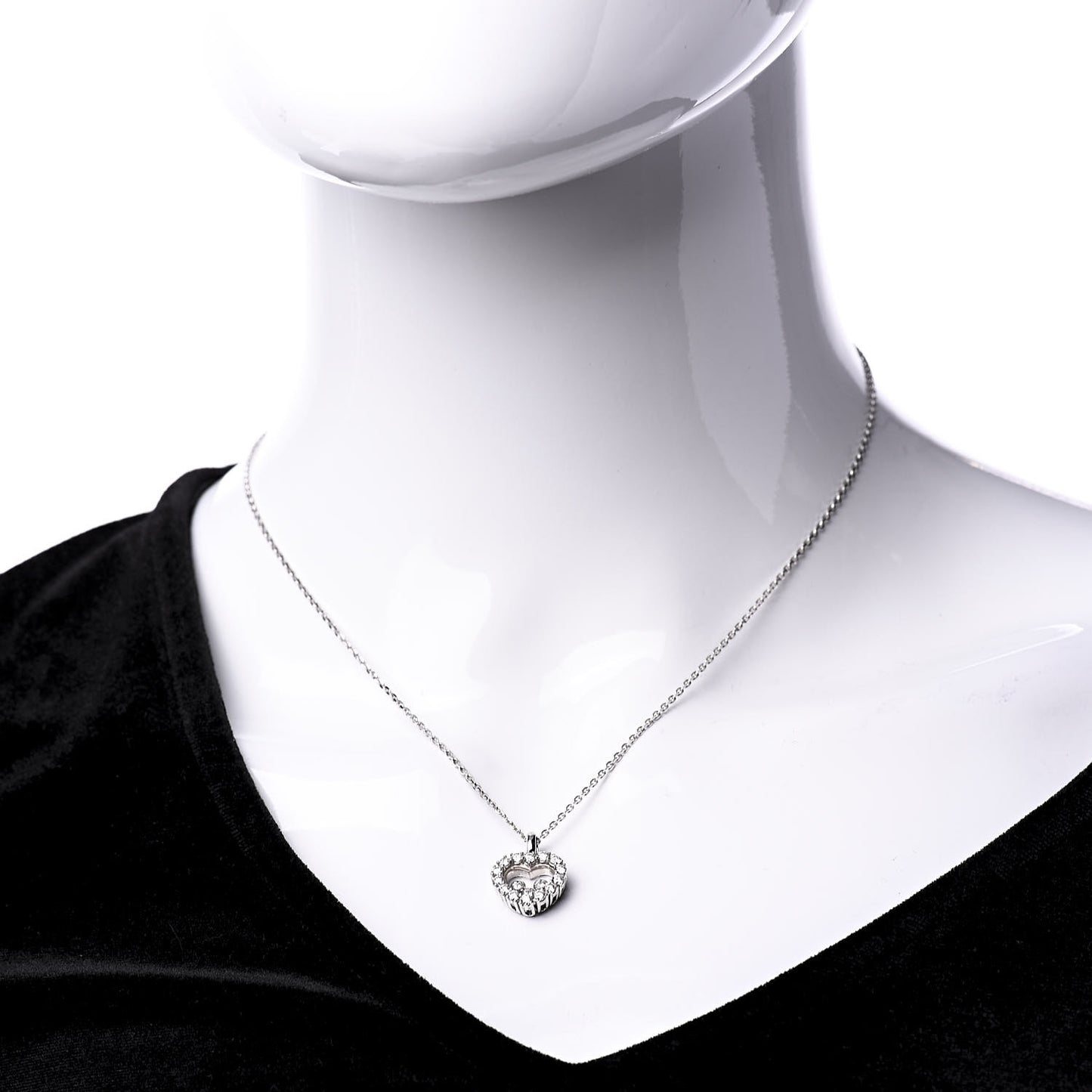 18K White Gold 3 Diamond Happy Diamond Icons Heart Pendant Necklace