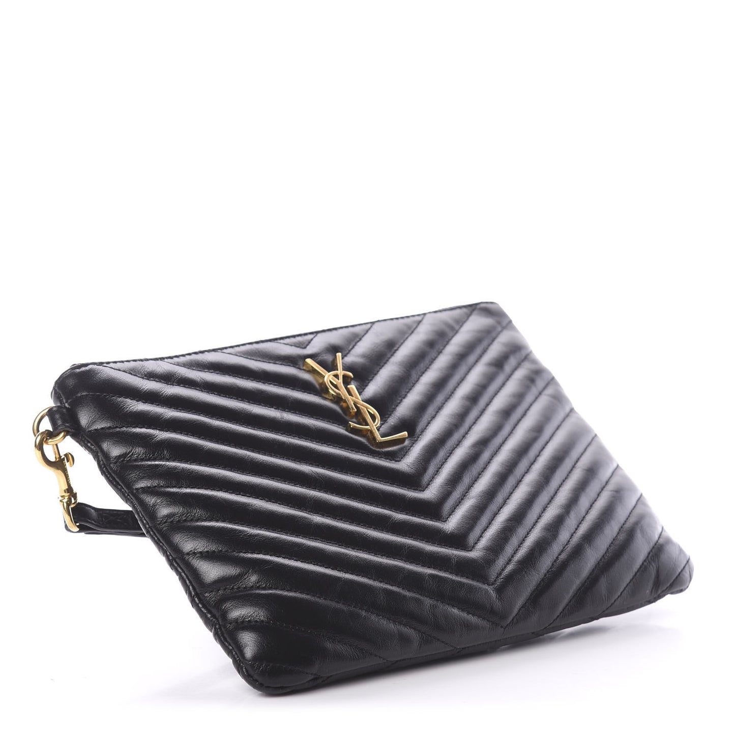 Calfskin Matelasse Chevron Monogram A5 Wristlet Black