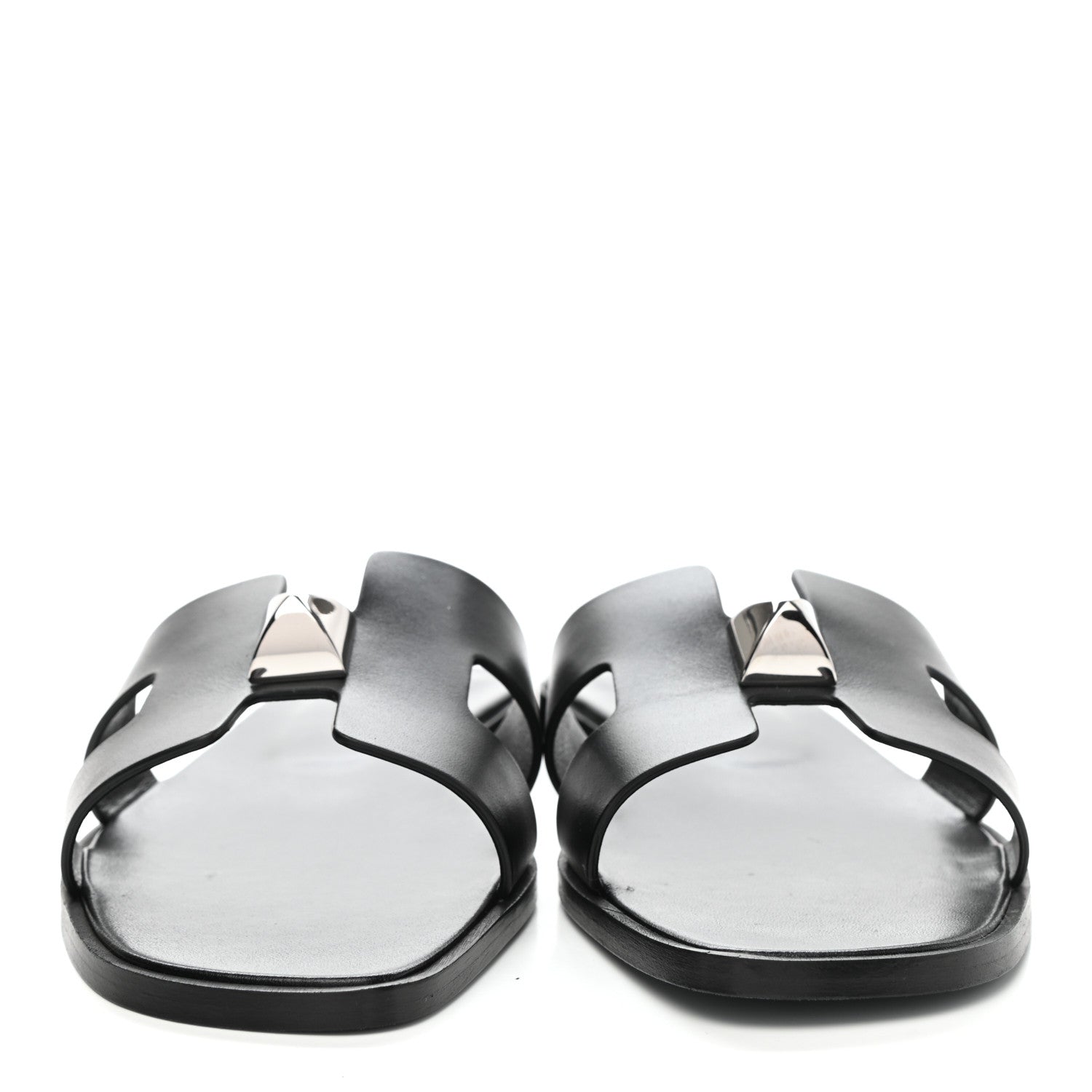 Hermes Box Calfskin Clous Pyramide Oran Sandals 40 Black 2 of 9