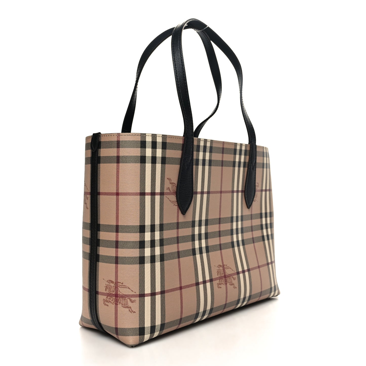 Grainy Calfskin Haymarket Check Small Reversible Tote Black
