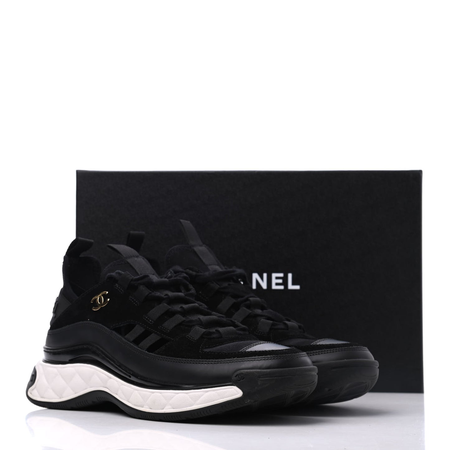 Fabric Calfskin Suede CC Sneakers 39.5 Black