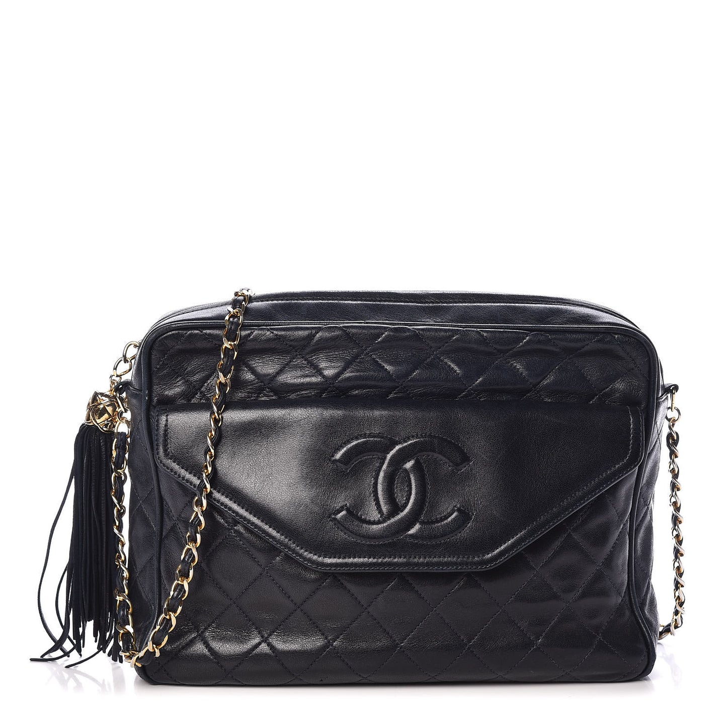 Lambskin Quilted Tassel Camera Case Navy