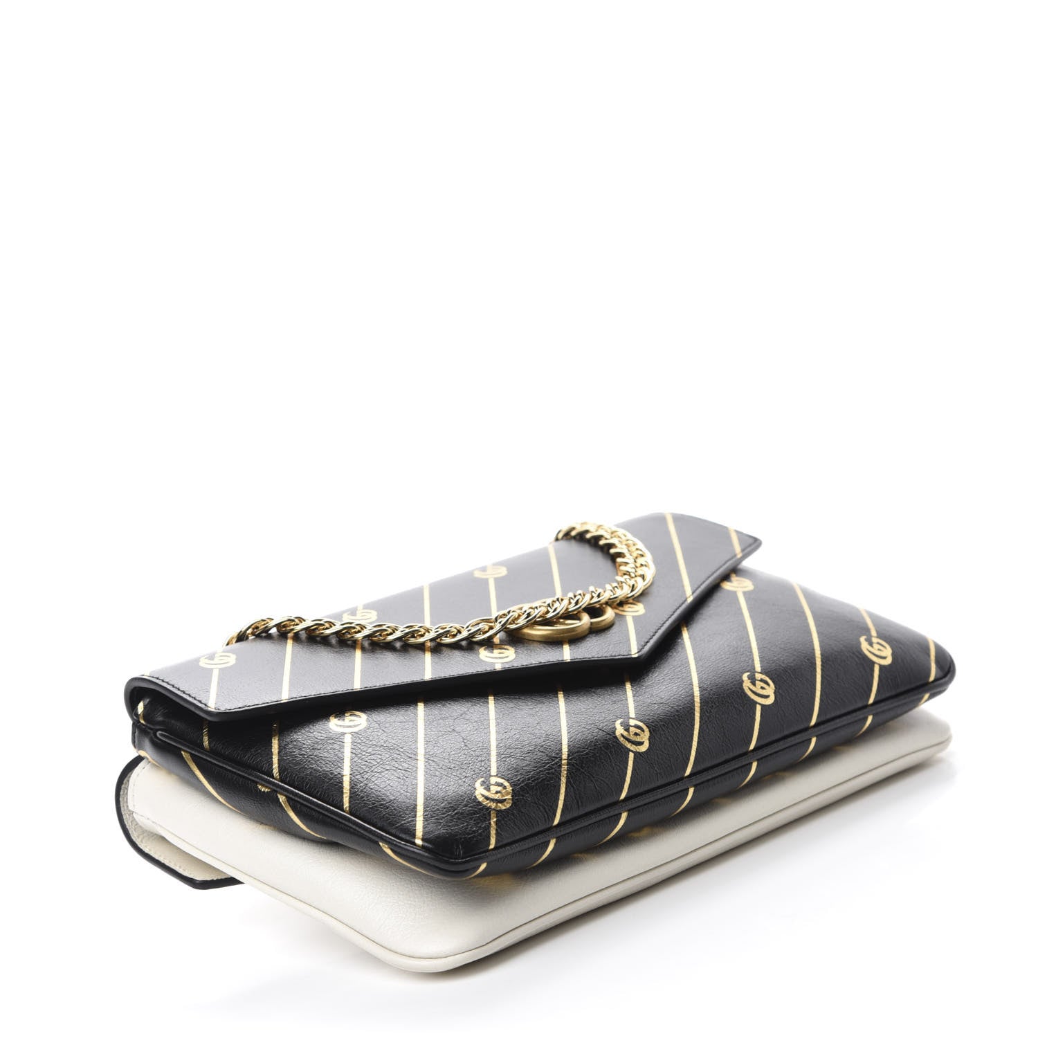 Gucci Calfskin Diagonal GG Medium Thiara Double Envelope Shoulder Bag Black White 6 of 11