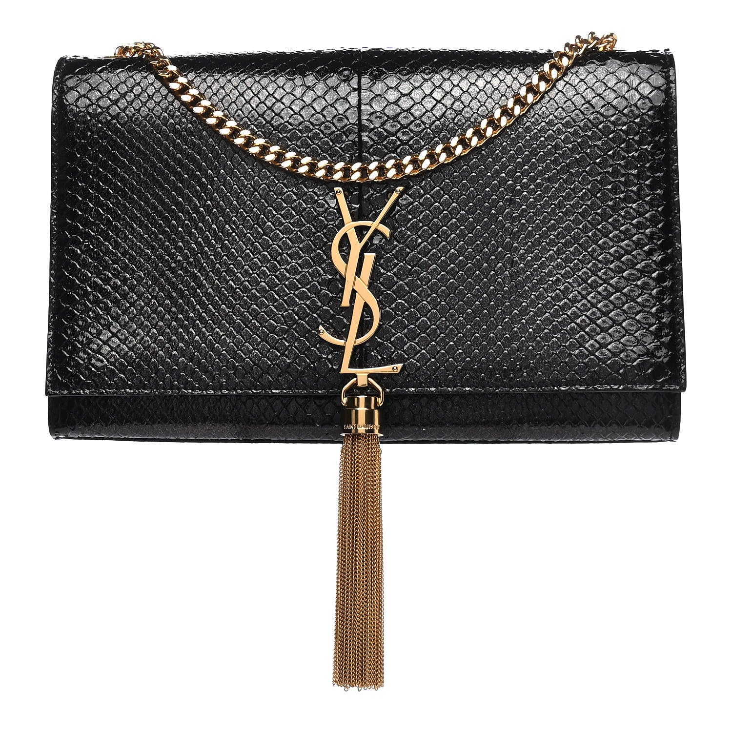 Saint Laurent Metallic Python Embossed Medium Classic Monogram Kate Tassel Satchel Black 1 of 9