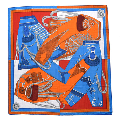 Hermes Cashmere Silk Zouaves Et Dragons Shawl 140 Orange Bleu Gitane Gris Chine 1 of 5