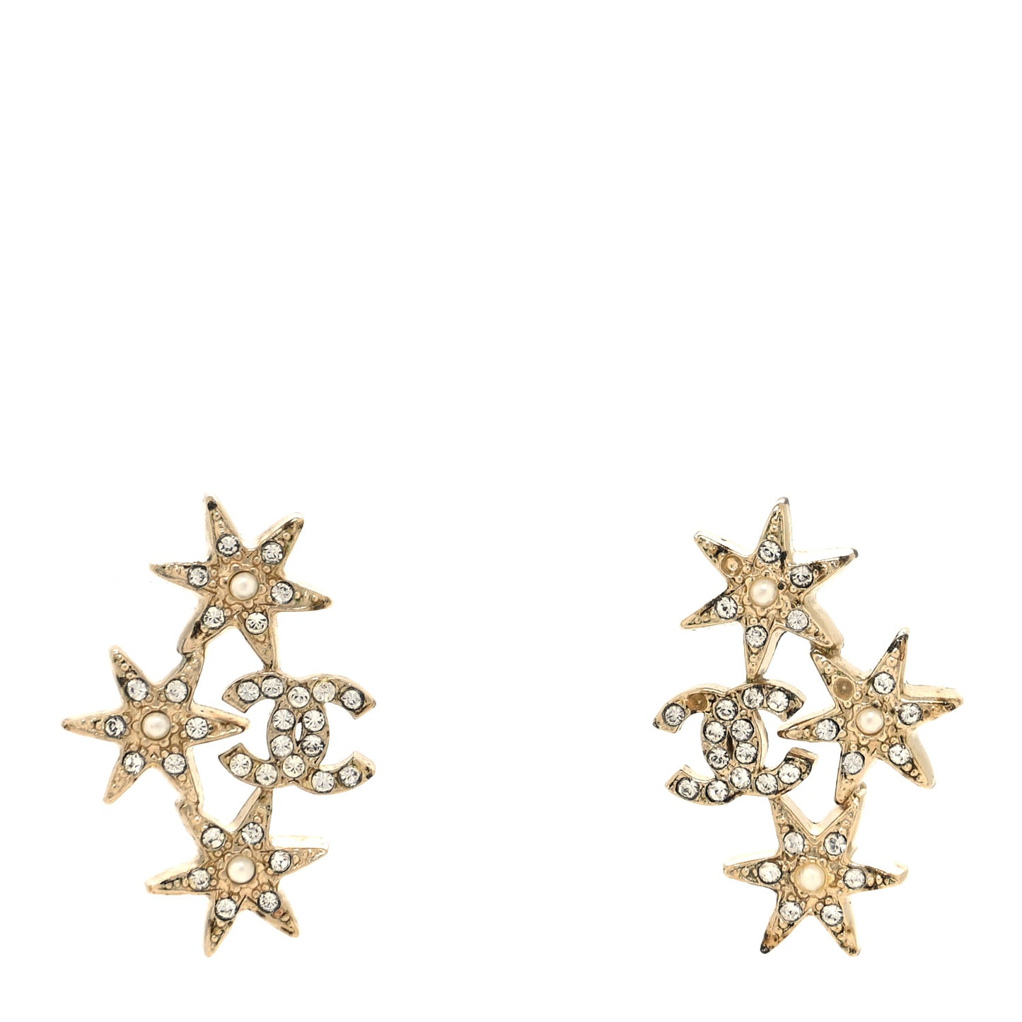 Crystal Pearl CC Star Earrings Gold