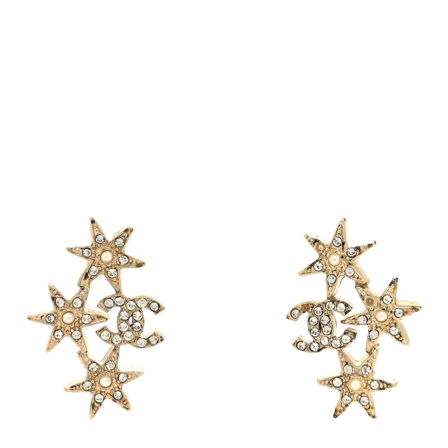 Chanel Crystal Pearl CC Star Earrings Gold 1 of 6