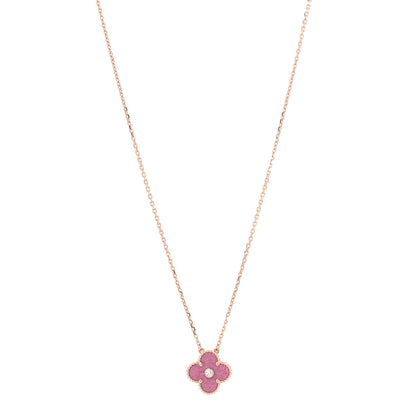 Van Cleef & Arpels 18K Rose Gold Diamond Rhodonite Vintage Alhambra Pendant Necklace 1 of 7
