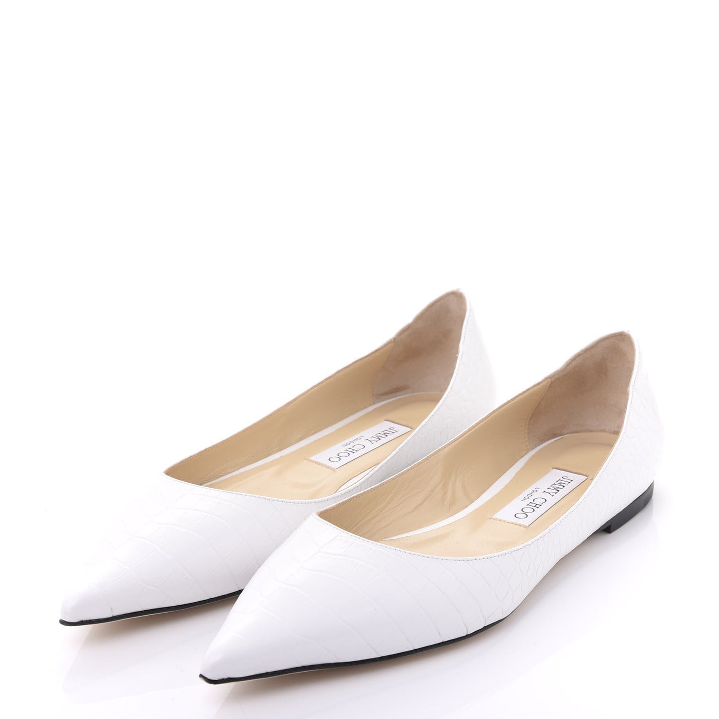 Calfskin Crocodile Embossed Love Flats 40 Latte
