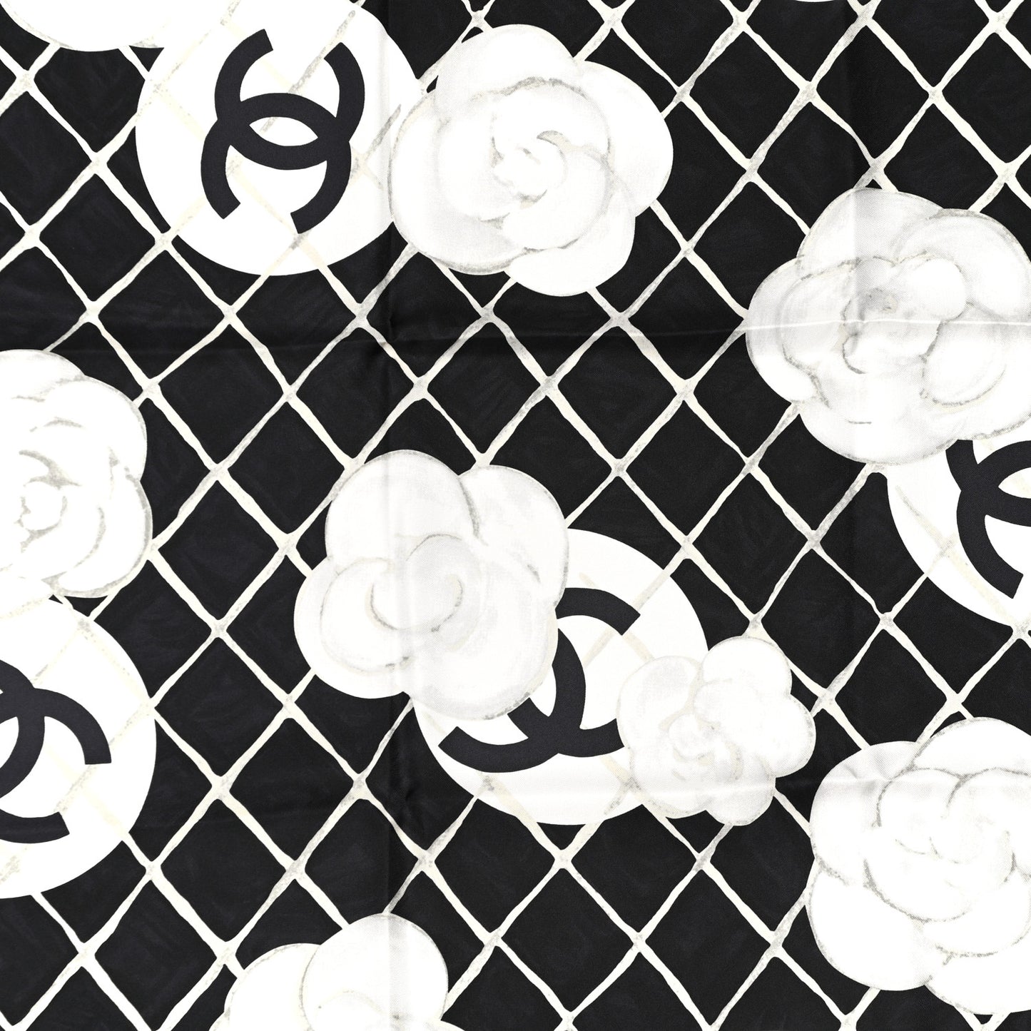 Silk Camellia CC Square Scarf Black