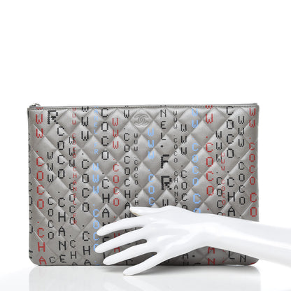 Chanel Metallic Lambskin Quilted Large Data Center Cosmetic Case Silver 2 of 10