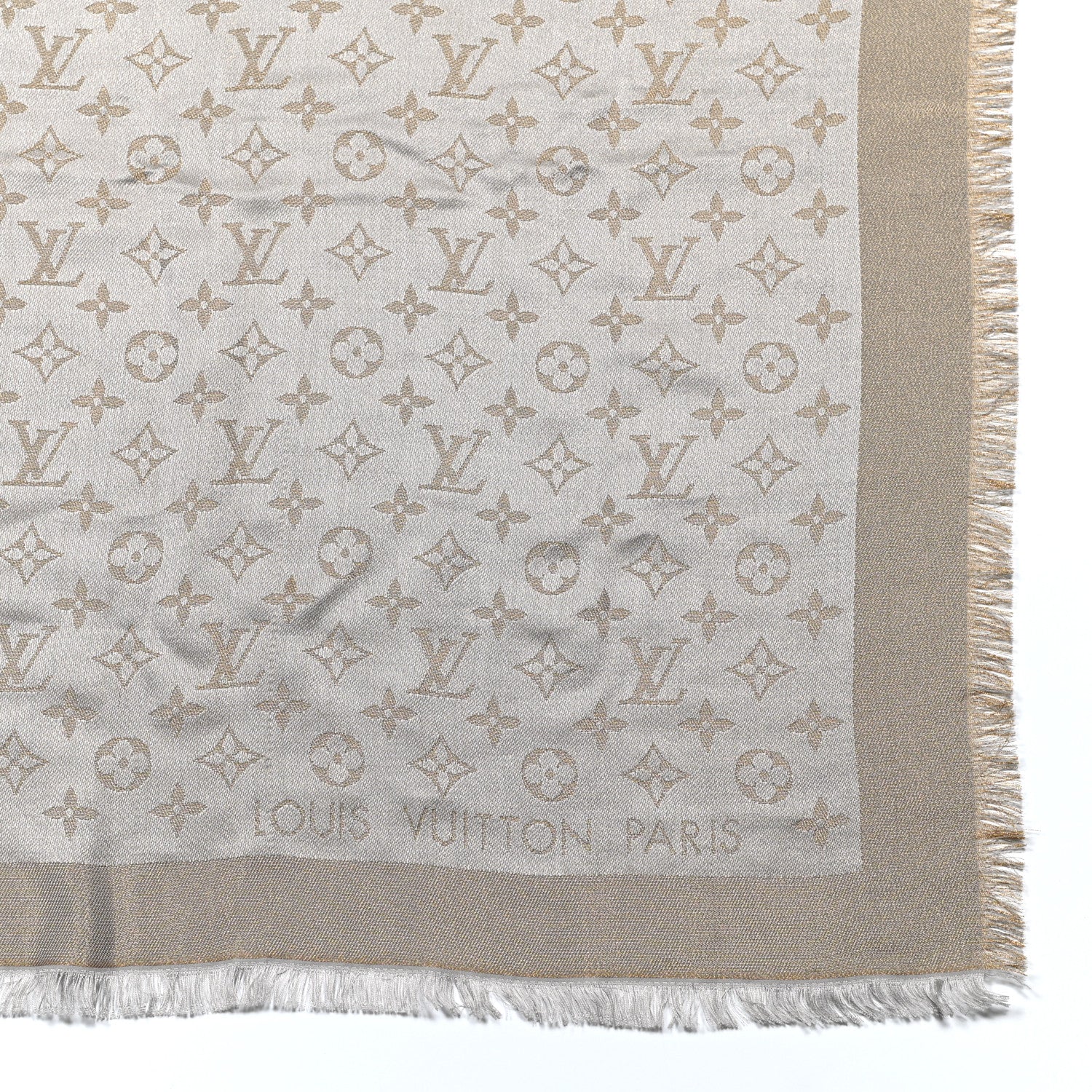 Louis Vuitton Silk Lurex Wool Monogram Shine Shawl Greige 3 of 5