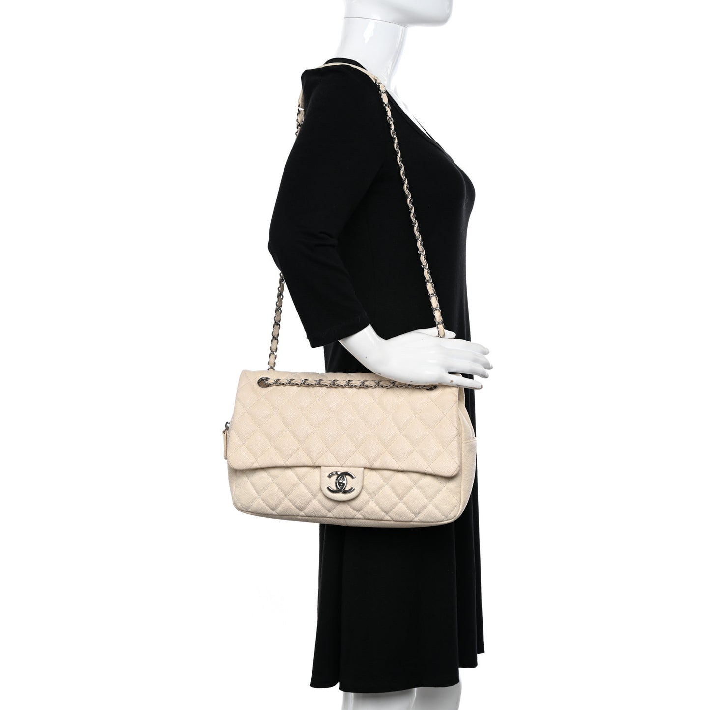 Caviar Quilted Jumbo Easy Flap Beige
