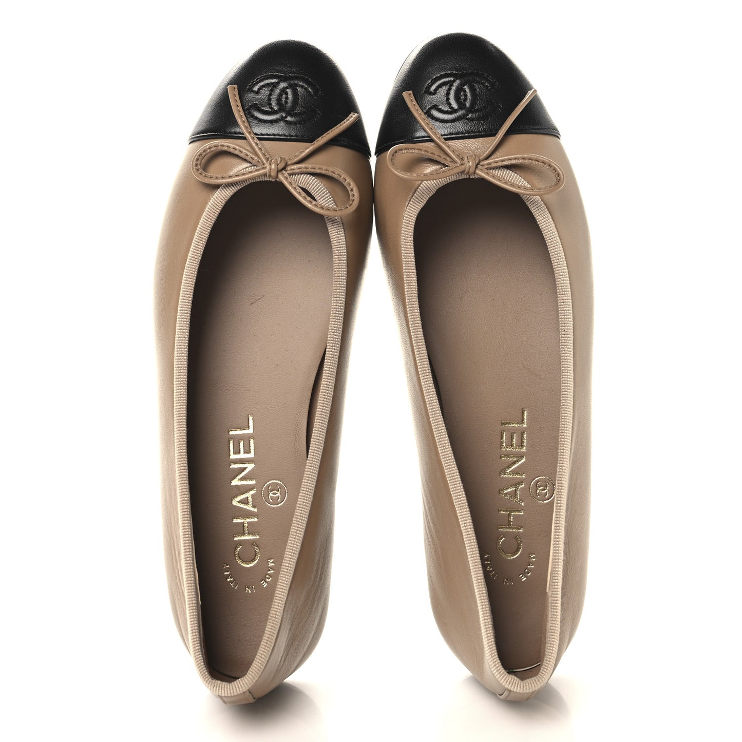 Lambskin Cap Toe CC Ballerina Flats 36.5 Dark Beige Black