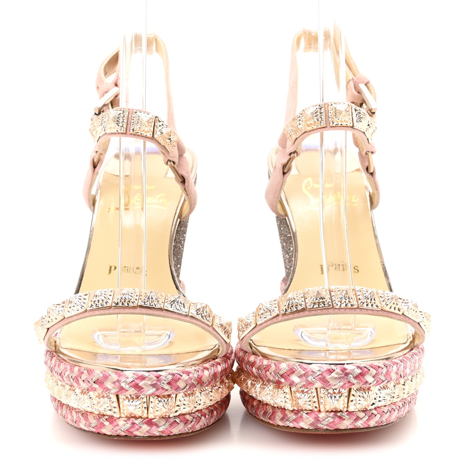 Christian Louboutin Suede Specchio Glitter Studded Pyradiams 110 Platform Sandals 37 Crepon 3 of 9