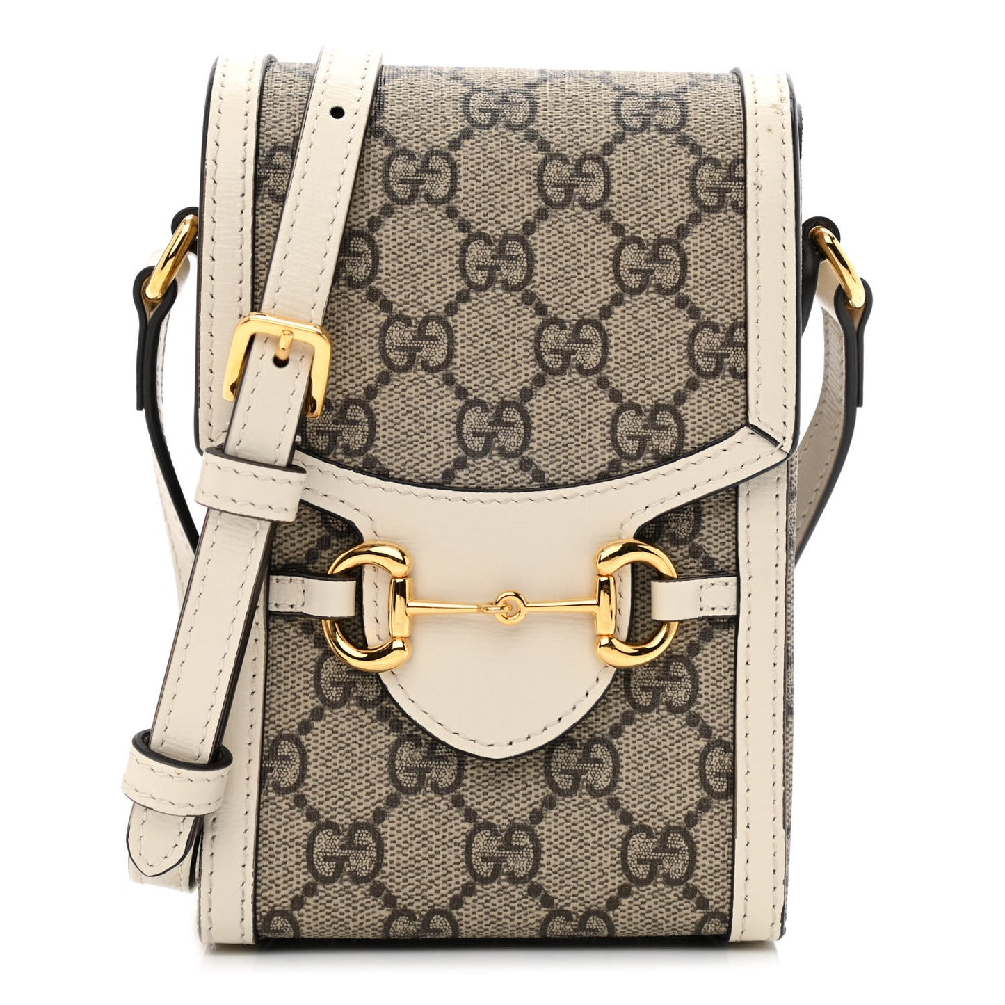 GG Supreme Monogram Azalea Calfskin Mini Horsebit 1955 Crossbody Bag Beige Ebony Mystic White