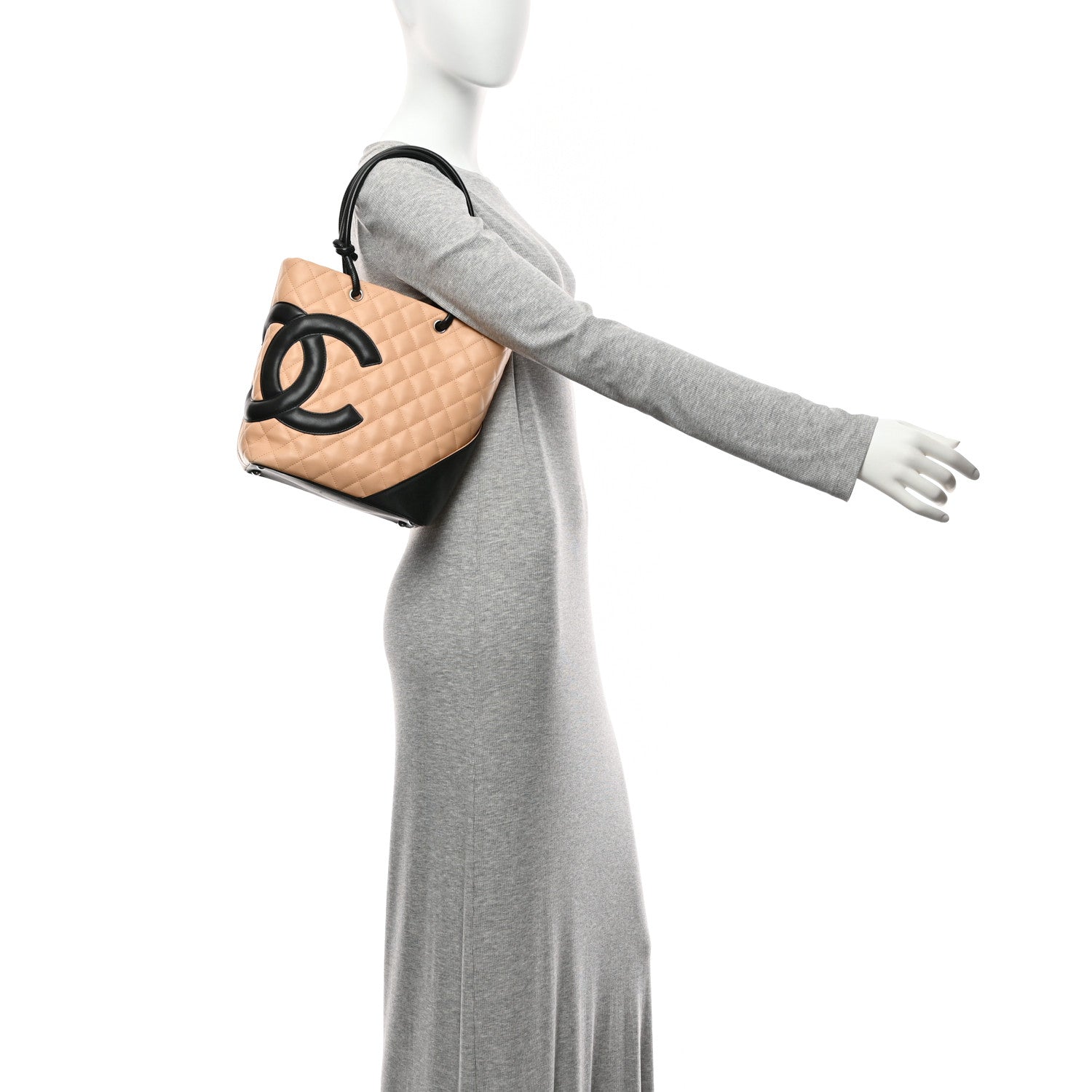 Chanel Calfskin Quilted Medium Cambon Tote Beige Black 2 of 11