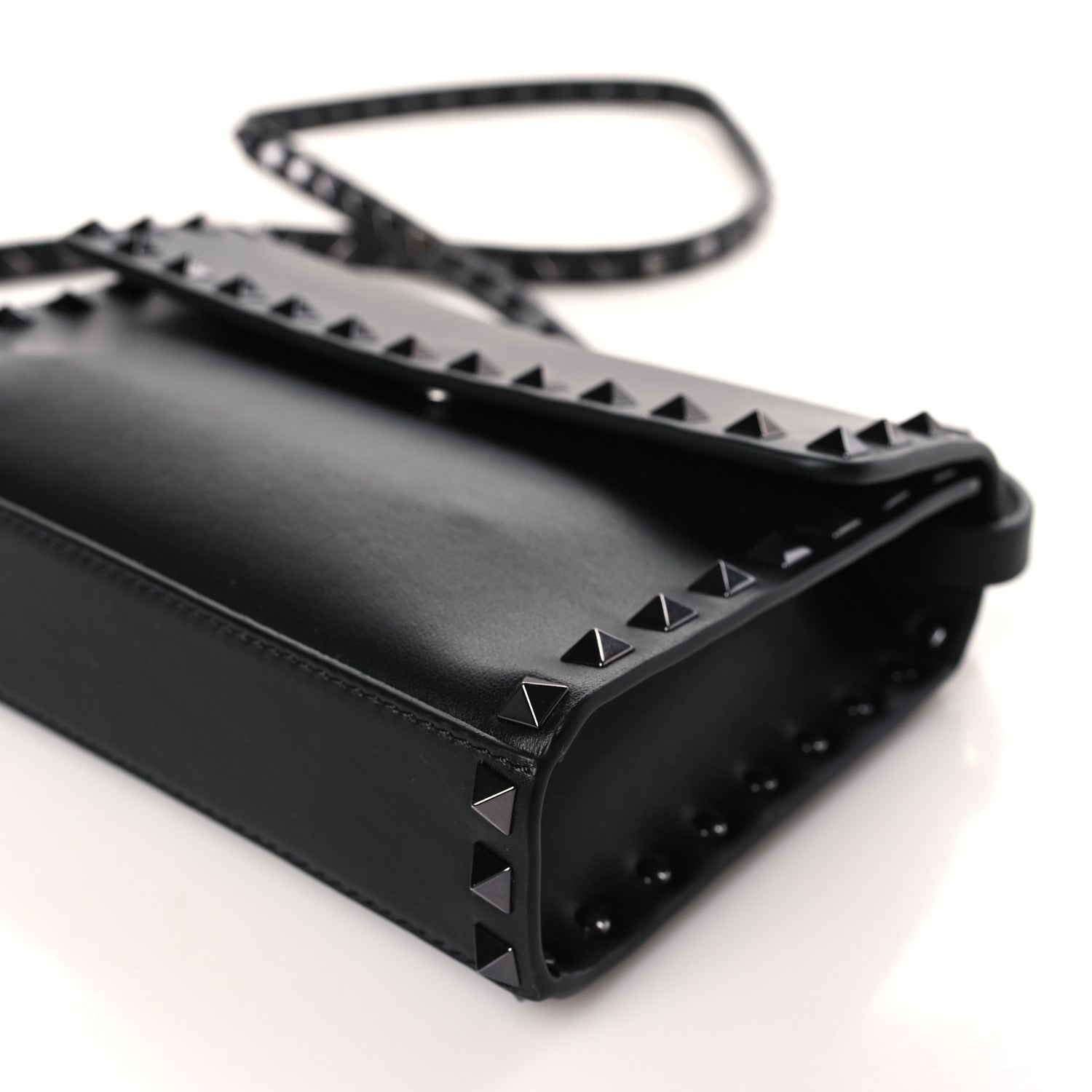 Valentino Garavani Vitello Monochrome Mini Rockstud Flap Wallet on Strap Black 8 of 8