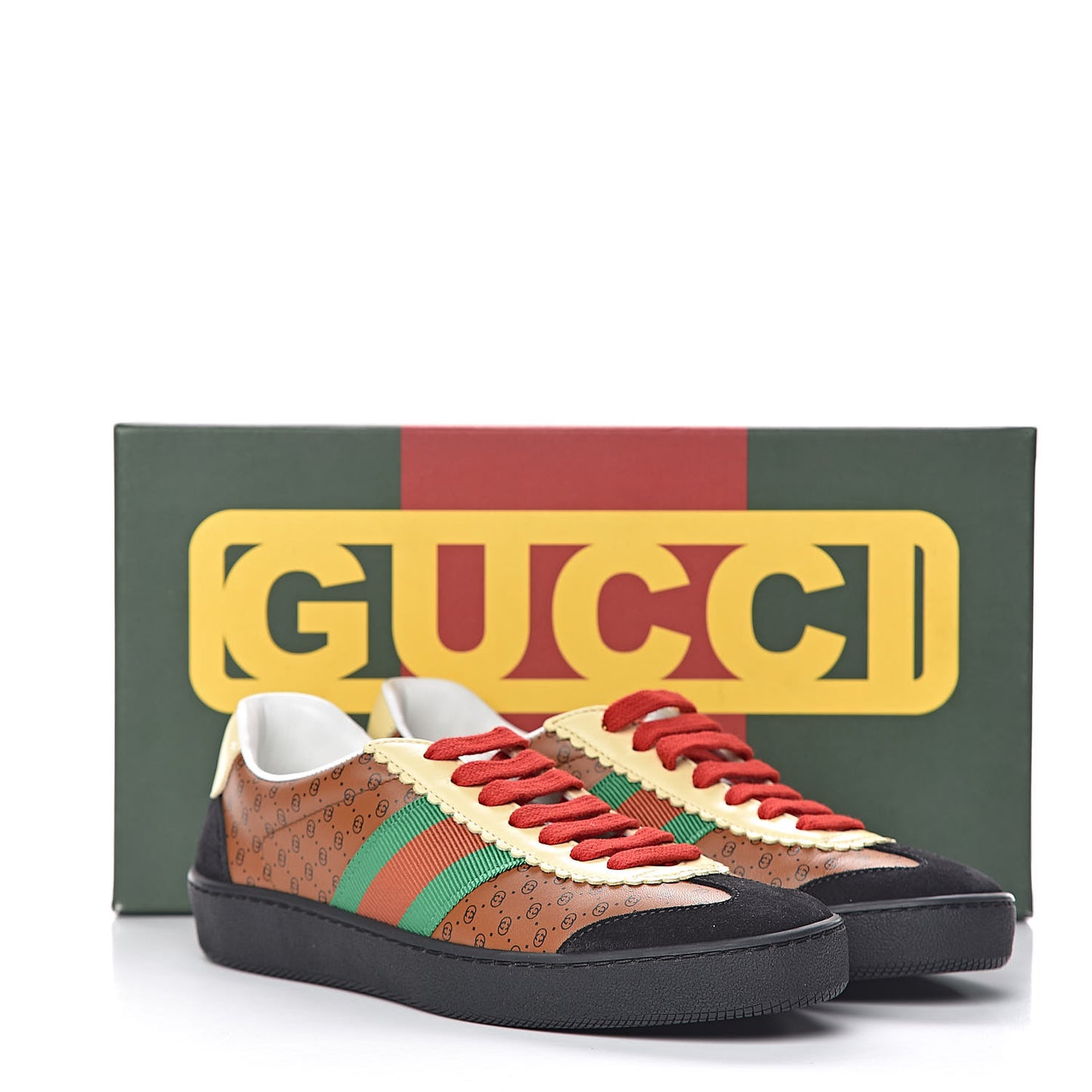 X DAPPER DAN Calfskin Suede GG Micro Monogram Womens G74 Sneakers 35.5 Black Cuir Burro