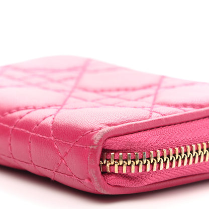 Christian Dior Lambskin Cannage Mini Lady Dior Zip Portemonnaie Fuchsia 9 of 12