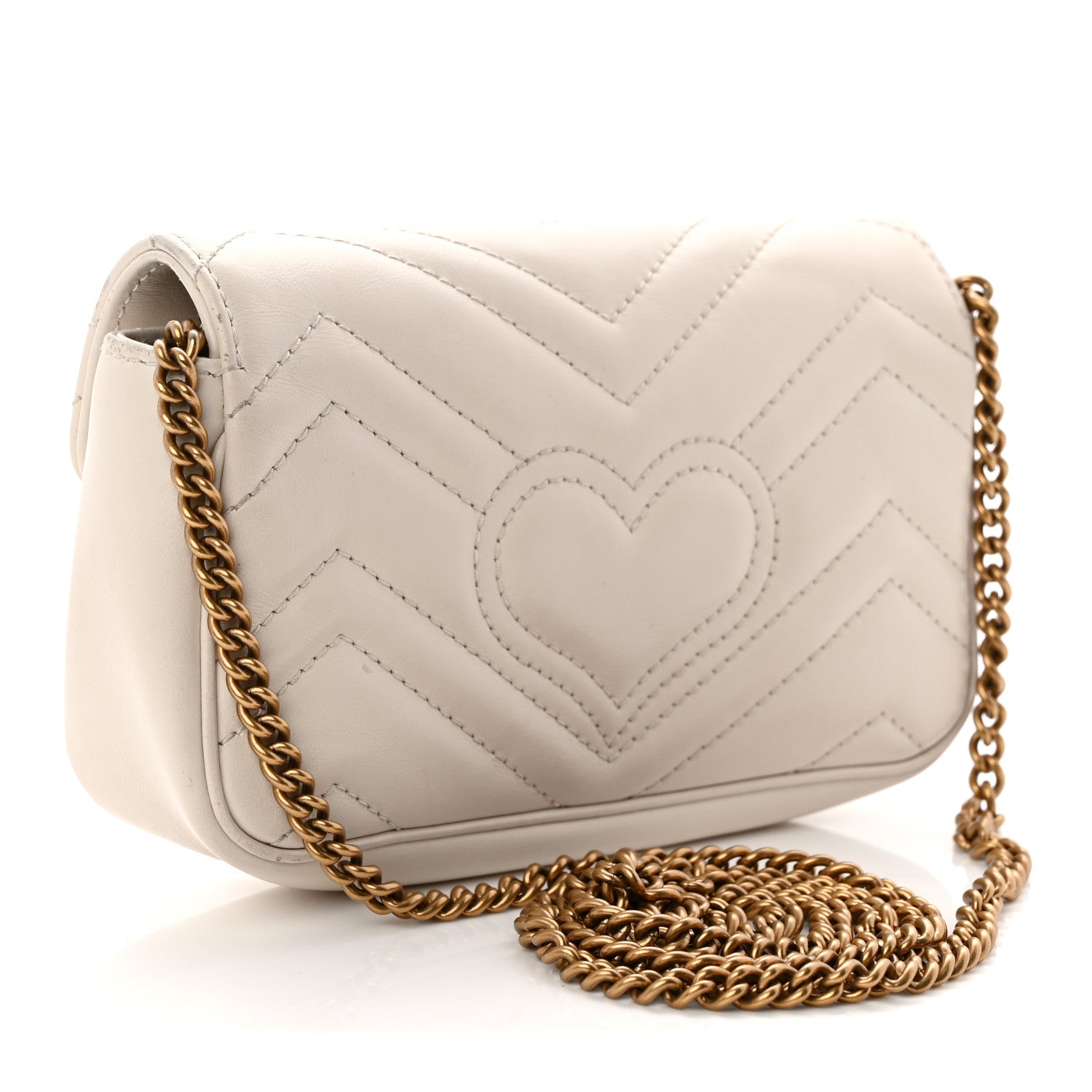 Gucci Calfskin Matelasse Super Mini GG Marmont Shoulder Bag White 2 of 10