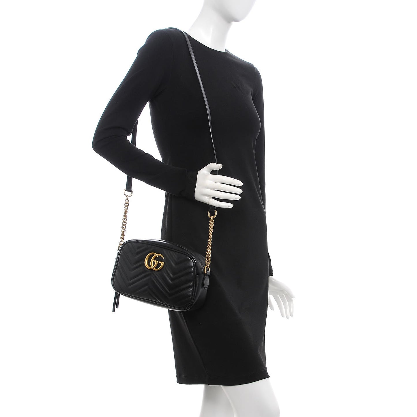 Calfskin Matelasse Small GG Marmont Chain Shoulder Bag Black