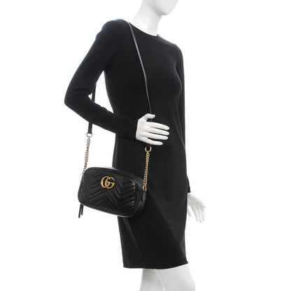 Gucci Calfskin Matelasse Small GG Marmont Chain Shoulder Bag Black 3 of 13