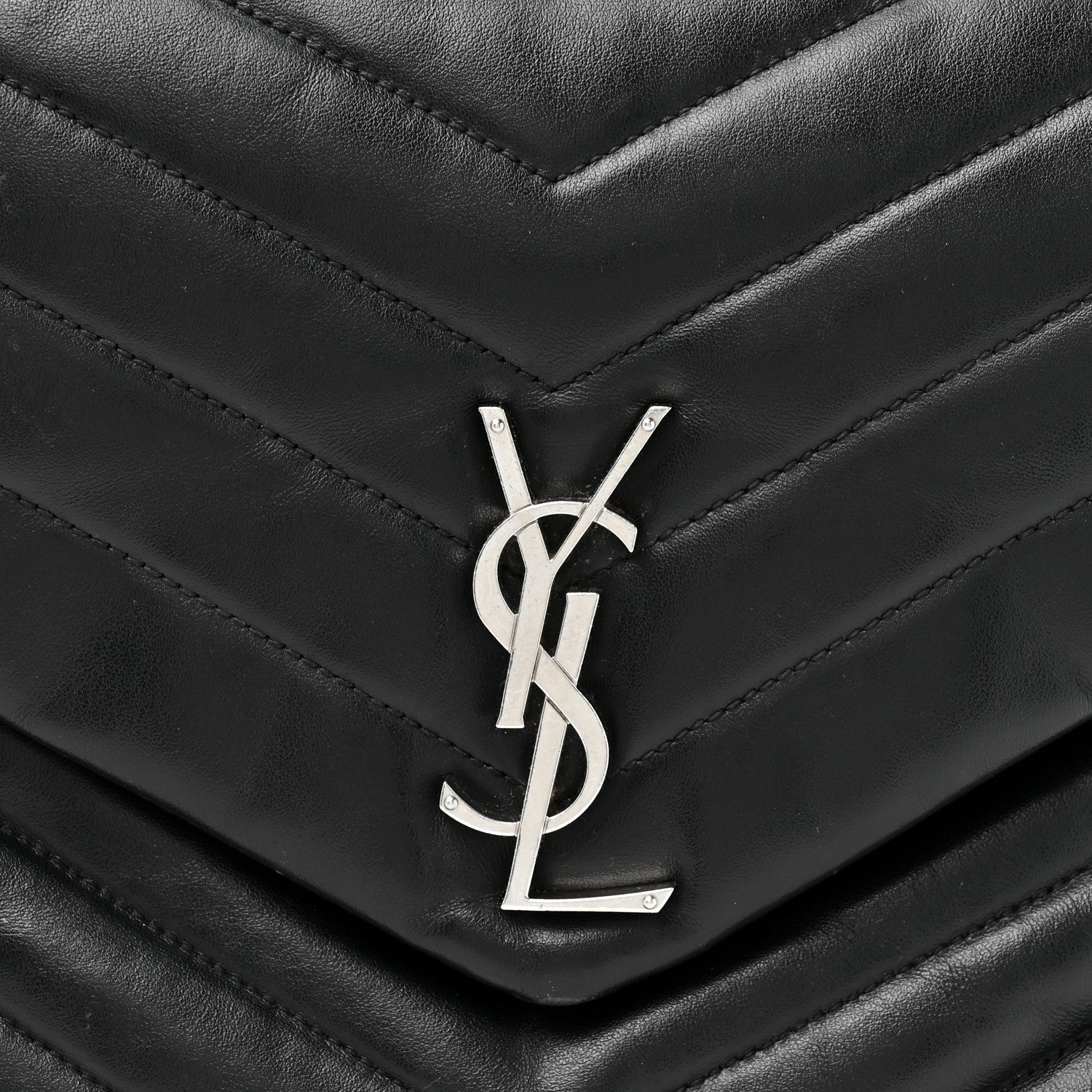Saint Laurent Grain de Poudre Calfskin Y Quilted Monogram Medium Loulou Chain Satchel Black 9 of 16